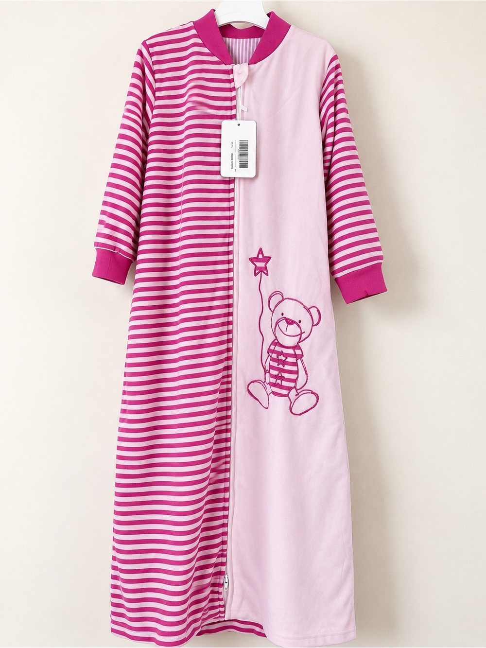 Pink Striped & Solid Bear Sleep Sack for Kids